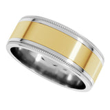 14K White/Yellow 8 mm Milgrain Flat Inlay Band Size 10