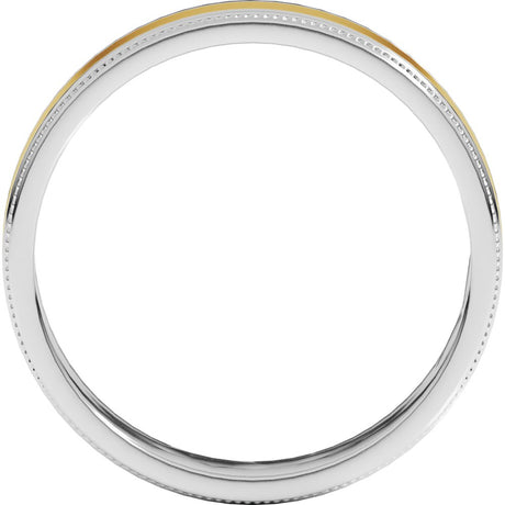 14K White/Yellow 5 mm Milgrain Flat Inlay Band