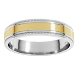 14K White/Yellow 5 mm Milgrain Inlay Flat Band Size 7