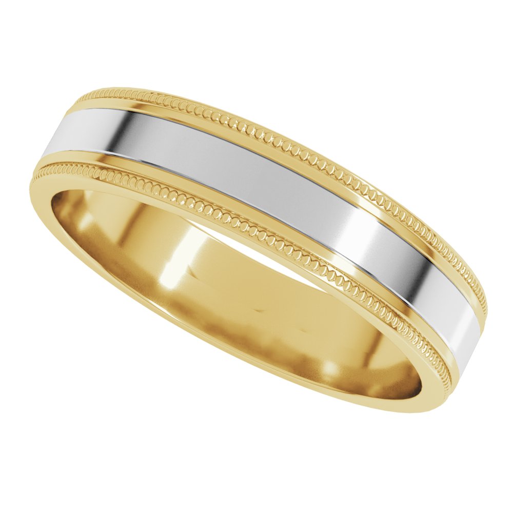 14K Yellow/White 5 mm Milgrain Inlay Flat Band Size 10