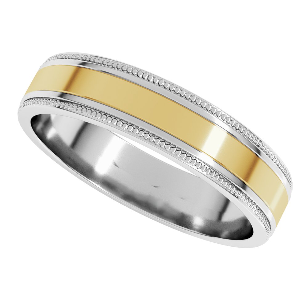 14K White/Yellow 5 mm Milgrain Flat Inlay Band