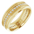 14K Yellow 1/4 CTW Natural Diamond Grooved Band Size 7.5