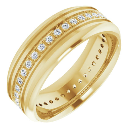 14K Yellow 1/4 CTW Natural Diamond Grooved Band Size 7.5