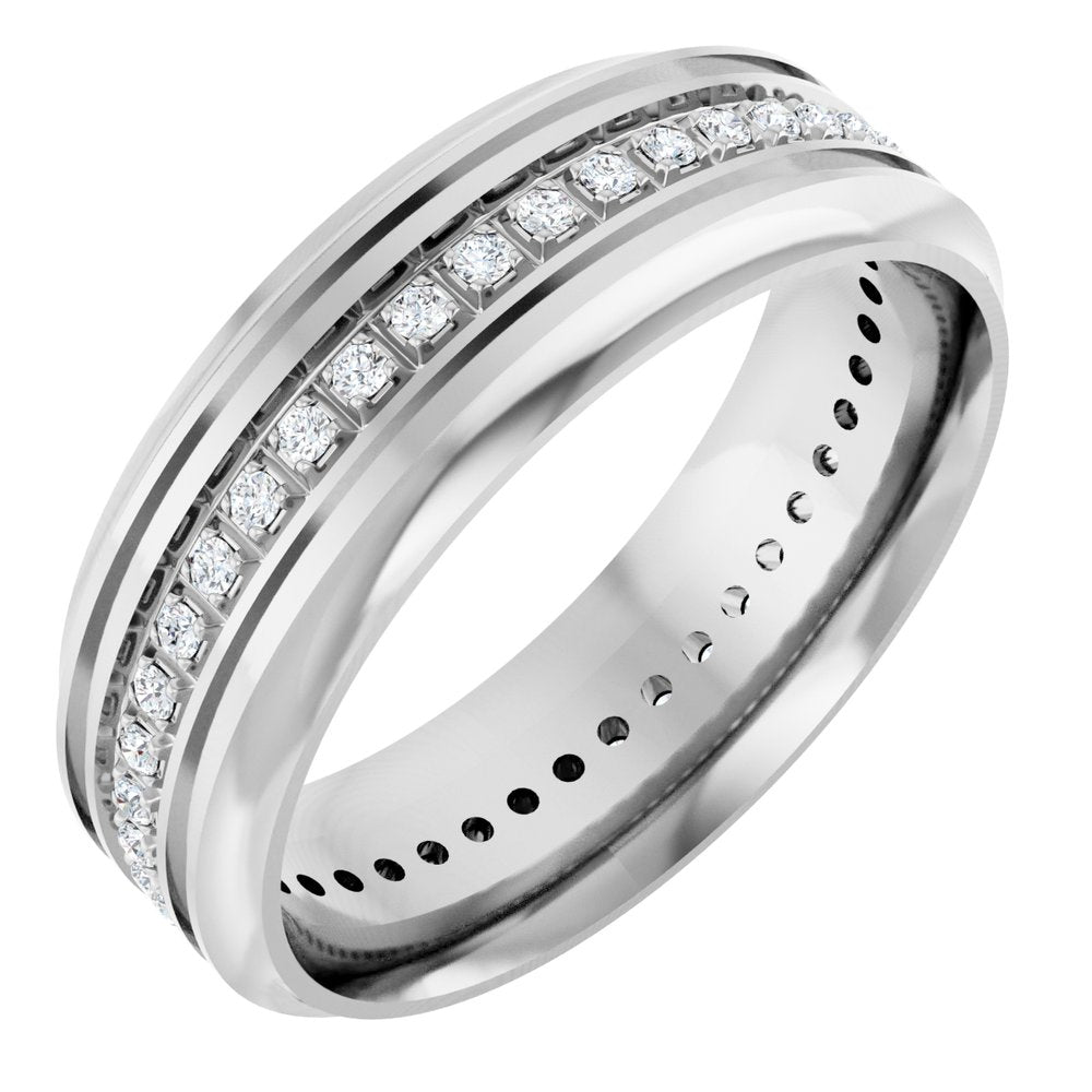 14K White 1/4 CTW Natural Diamond Grooved Band Size 10