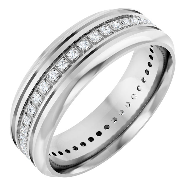 14K White 1/4 CTW Natural Diamond Grooved Band Size 10