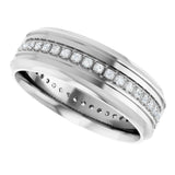 14K White 1/4 CTW Natural Diamond Grooved Band Size 10