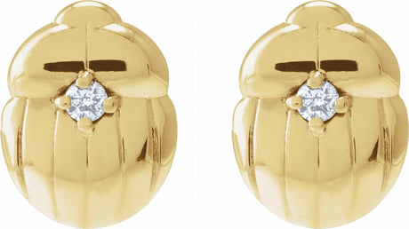 14K Yellow .03 CTW Natural Diamond Scarab Insect Earring