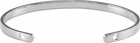14K White Gold Engravable Pierced Heart Cuff 7" Bracelet