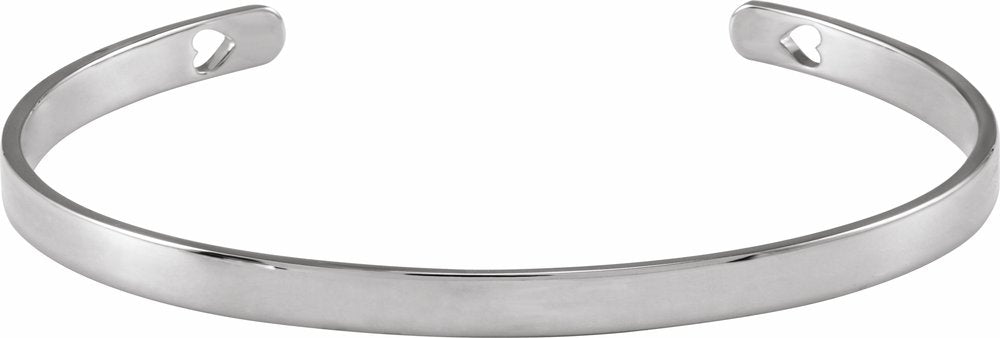 Sterling Silver Engravable Heart Pierced Cuff 7" Bracelet