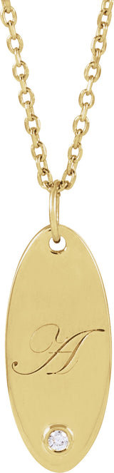 14K Yellow Gold .015 CT Natural Diamond Engravable 16-18" Necklace