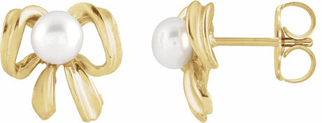 14K Yellow Cultured White Freshwater Pearl Earrings