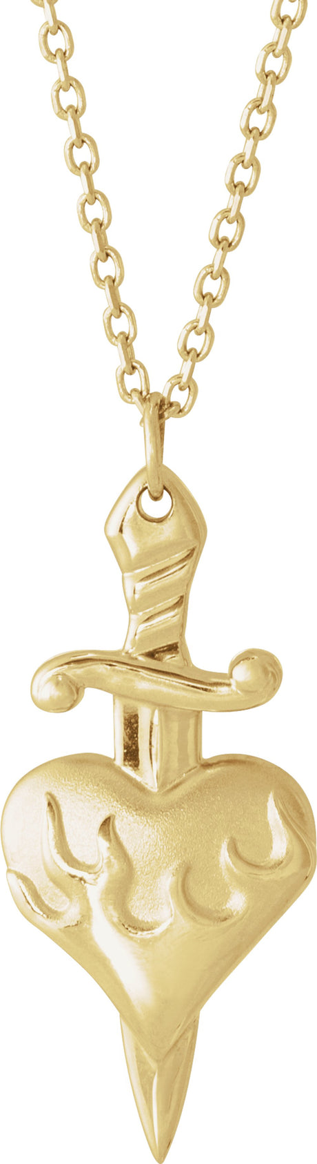 14K Yellow Gold Heart & Dagger 16-18" Neckalce