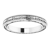 14K White Gold 3 mm Milgrain Floral Flat Band Size 7.5
