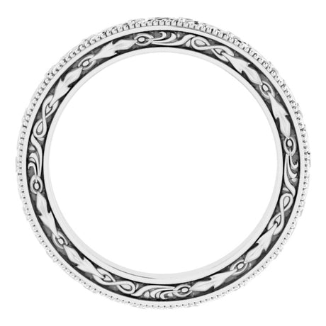 14K White Gold 3 mm Milgrain Floral Flat Band Size 7.5