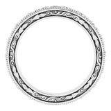 14K White Gold 3 mm Milgrain Floral Flat Band Size 7.5