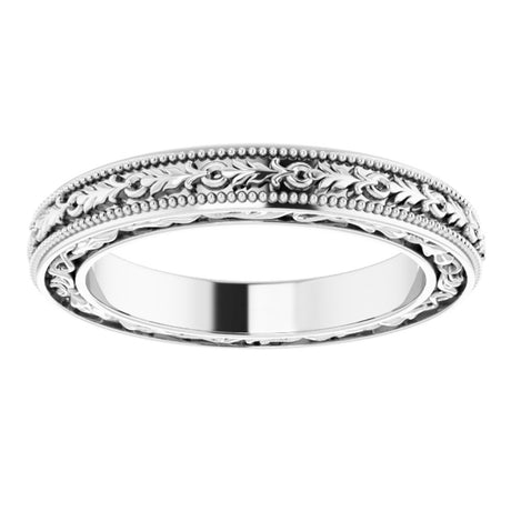 10K White Gold 3 mm Milgrain Floral Flat Band Size 4