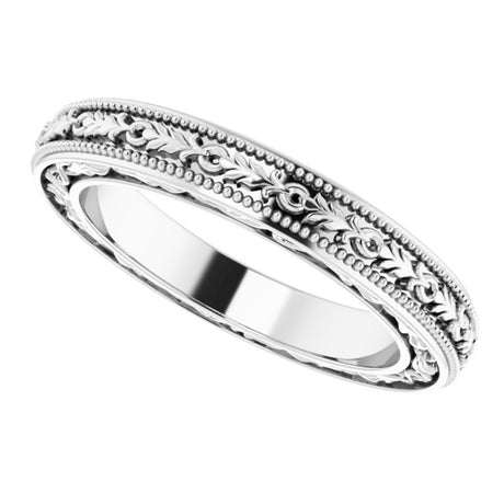 10K White 3 mm Milgrain Floral Flat Band