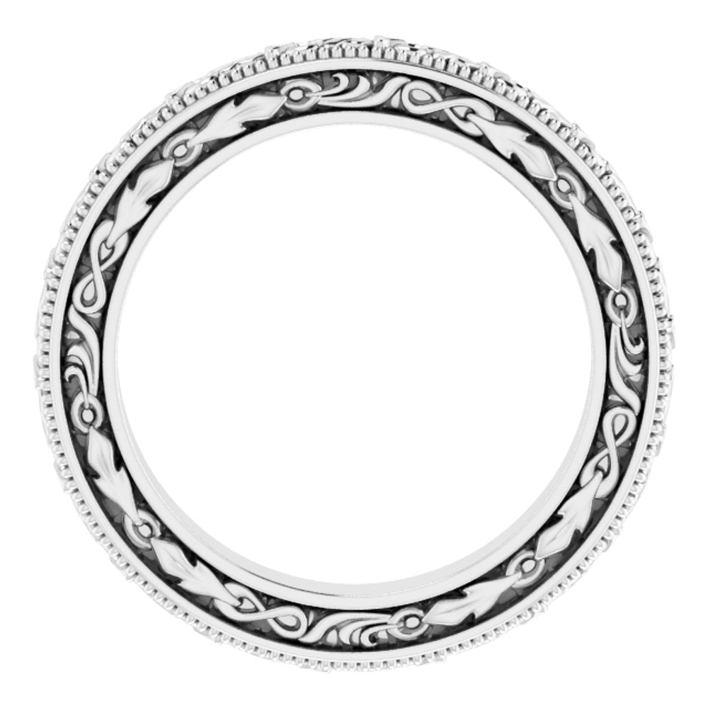 10K White Gold 3 mm Milgrain Floral Flat Band Size 4