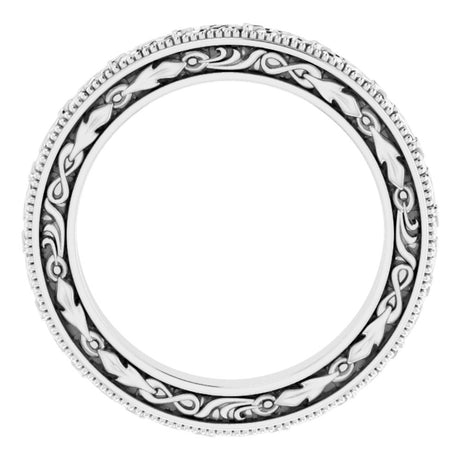 10K White 3 mm Milgrain Floral Flat Band