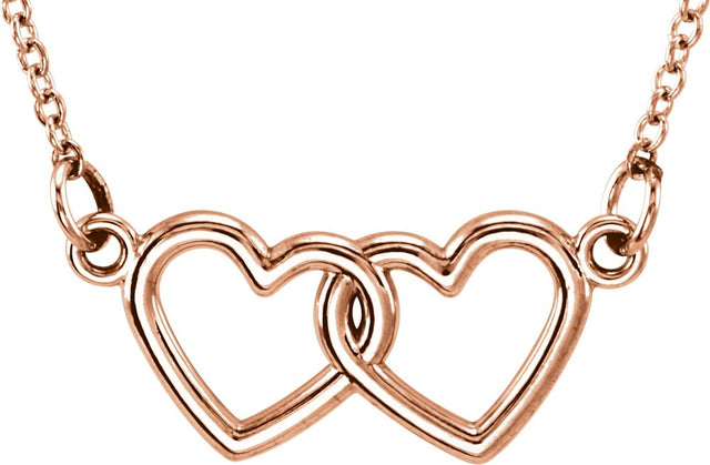14K Rose Gold Tiny Posh® Double Heart 16-18" Necklace 