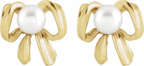 14K Yellow Cultured White Freshwater Pearl Earrings