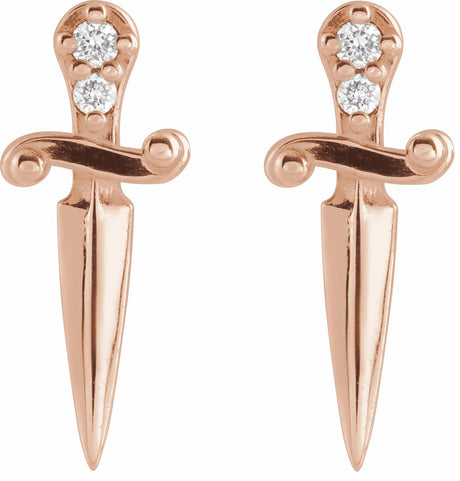 14K Rose Gold .025 CTW Natural Diamond Dagger Earrings