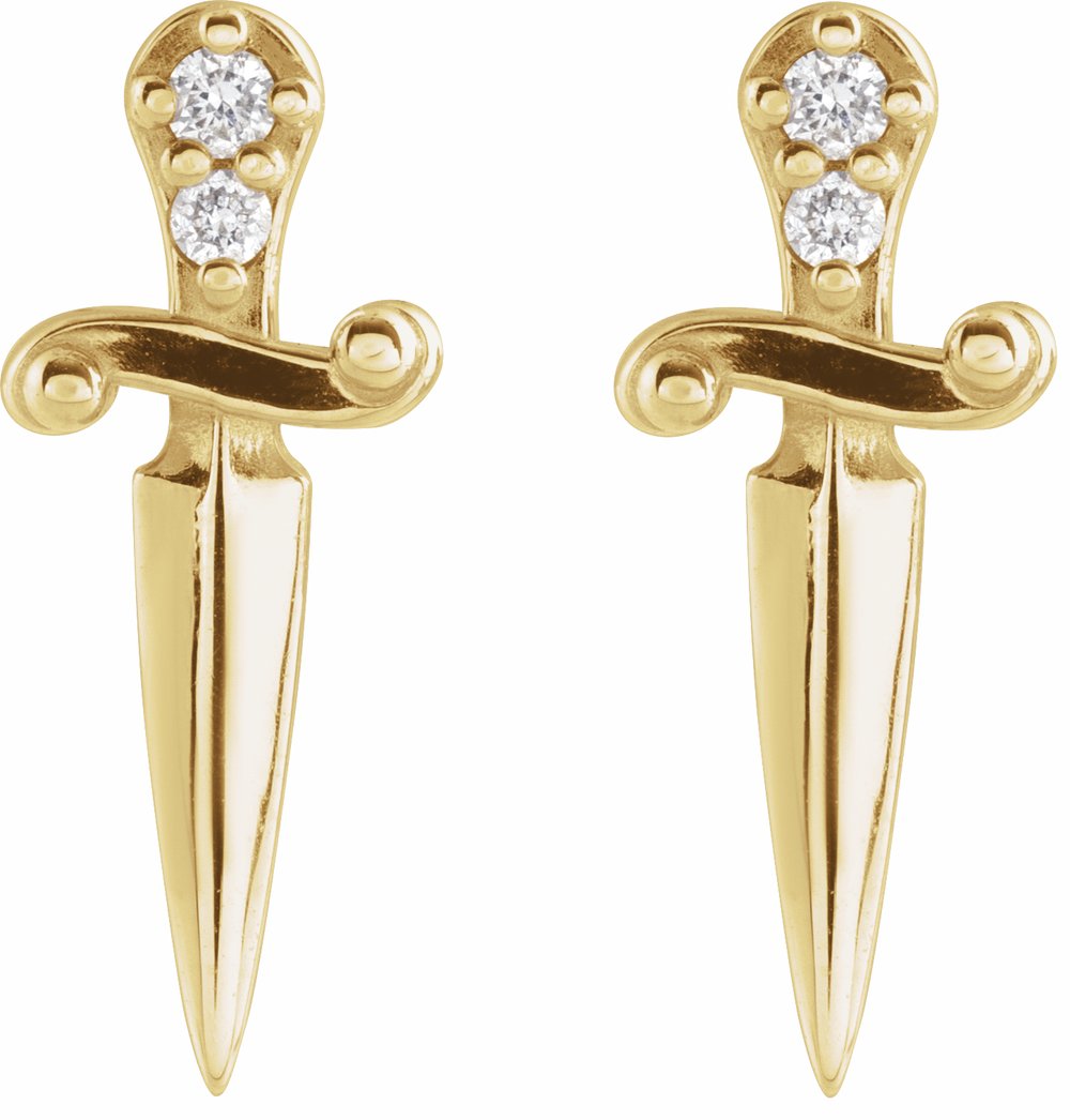 14K Yellow Gold .025 CTW Natural Diamond Dagger Earrings