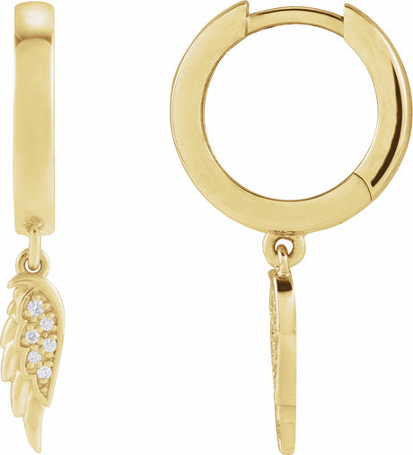 14K Yellow .03 CTW Natural Diamond Angel Wing Hinged Hoop Earrings