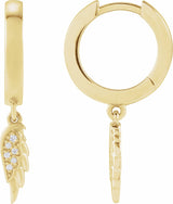 14K Yellow .03 CTW Natural Diamond Angel Wing Hinged Hoop Earrings