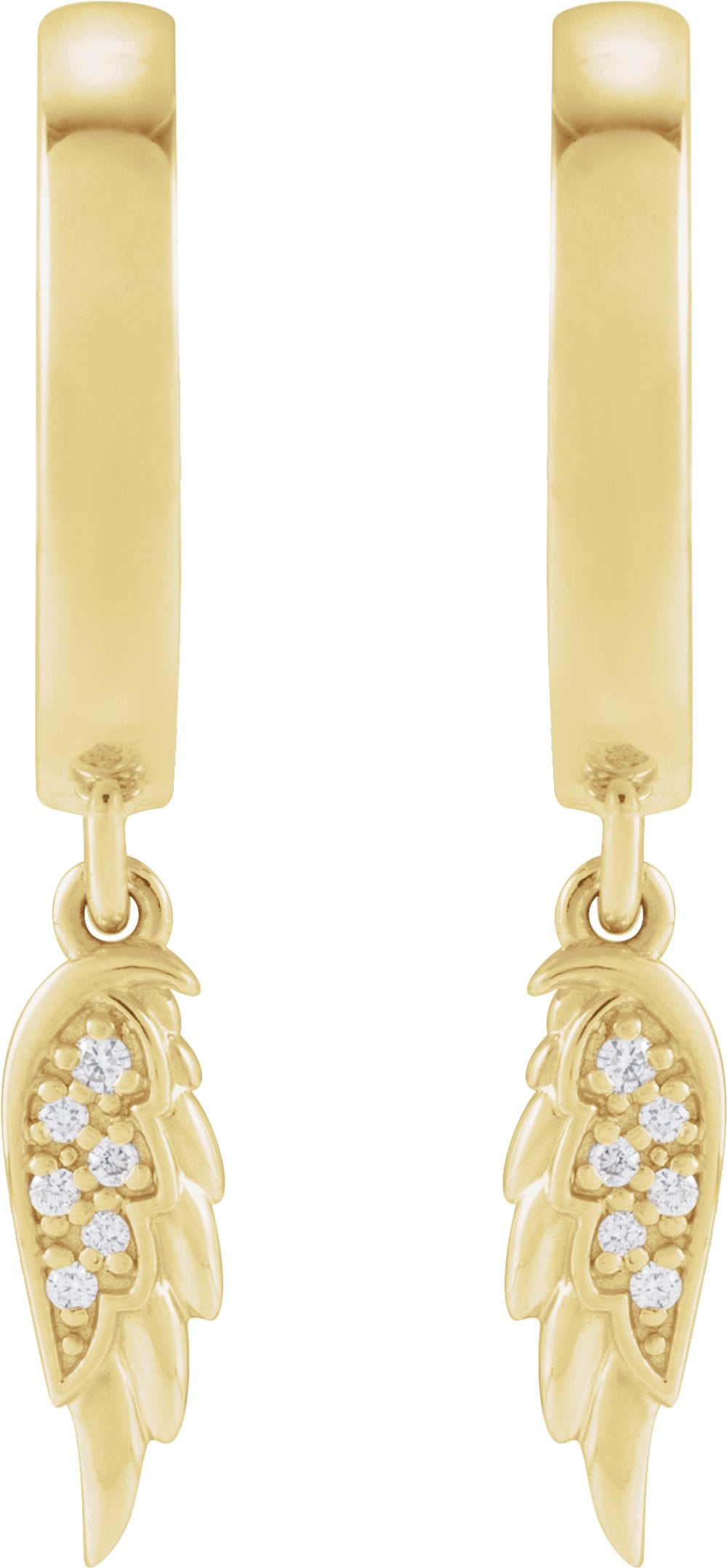 14K Yellow .03 CTW Natural Diamond Angel Wing Hinged Hoop Earrings