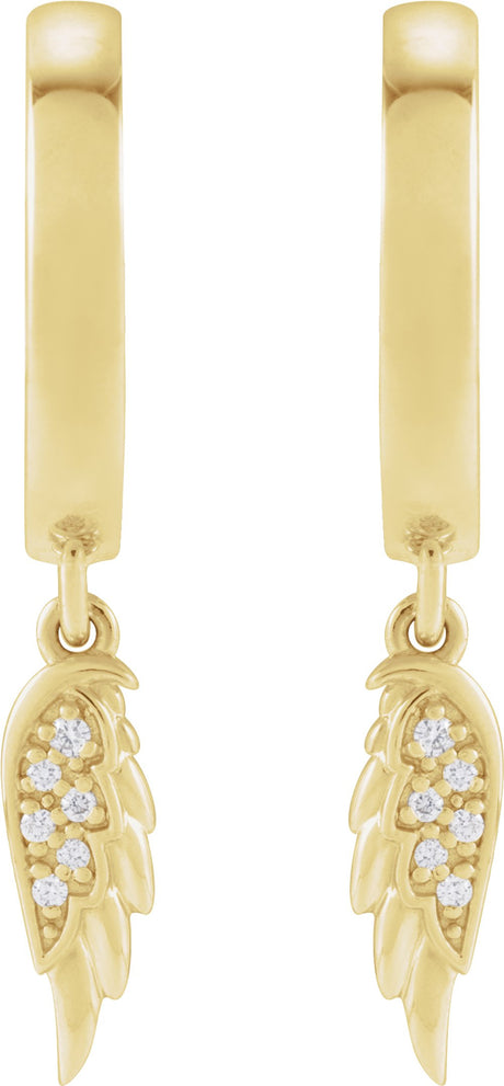 14K Yellow .03 CTW Natural Diamond Angel Wing Hinged Hoop Earrings