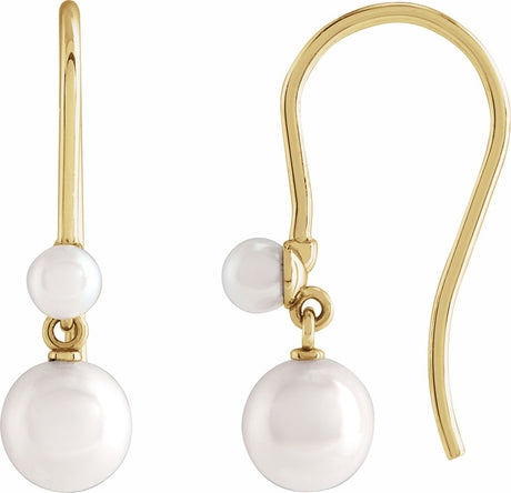 14K Yellow Cultured White Freshwater Pearl Earrings 