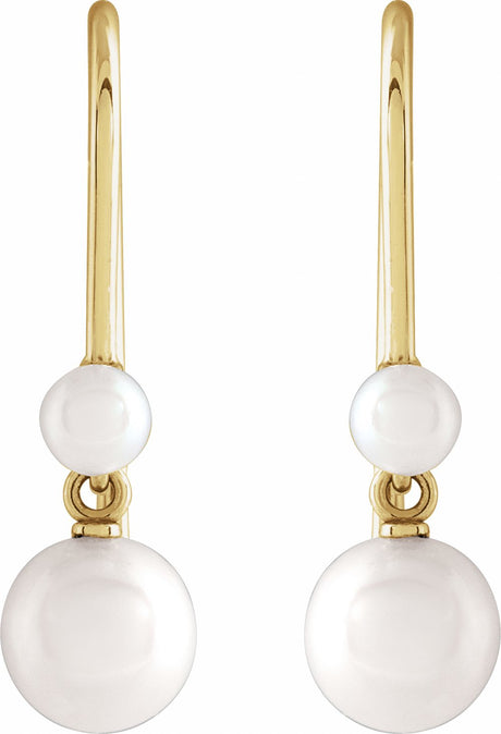 14K Yellow Cultured White Freshwater Pearl Earrings