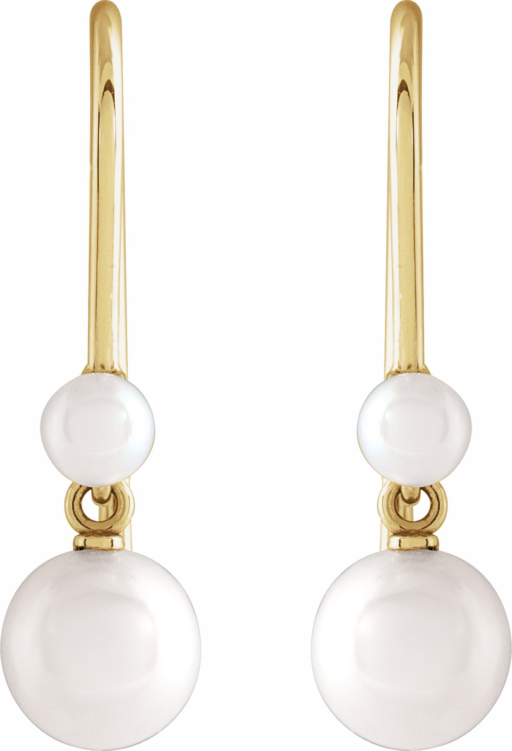 14K Yellow Gold Cultured White Freshwater Pearl Earrings 