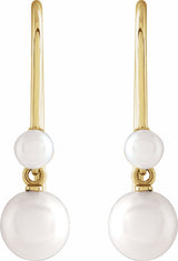 14K Yellow Gold Cultured White Freshwater Pearl Earrings 