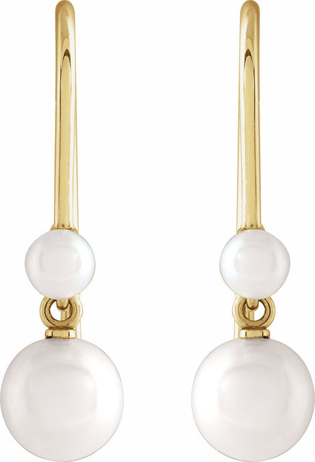 14K Yellow Gold Cultured White Freshwater Pearl Earrings 