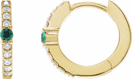 14K Yellow Gold Natural Emerald & 1/8 CTW Natural Diamond 13.6 mm Hoop Earring