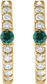 14K Yellow Gold Natural Emerald & 1/8 CTW Natural Diamond 13.6 mm Hoop Earring