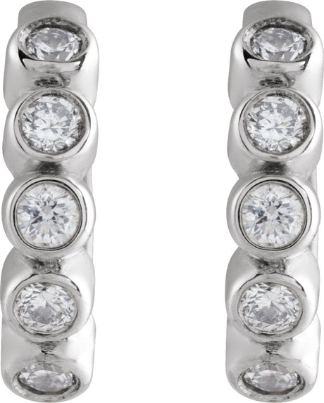 14K White 1/8 CTW Natural Diamond 10.25 mm Hinged Hoop Earrings