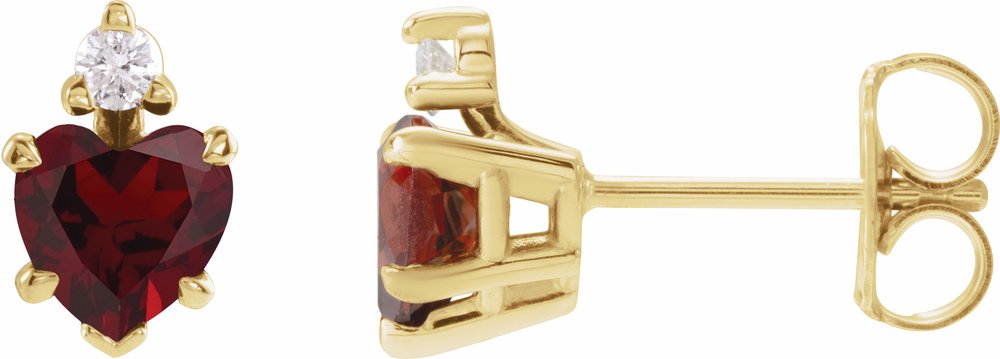 14K Yellow Gold Natural Mozambique Garnet & .06 Natural Diamond Stud Earrings