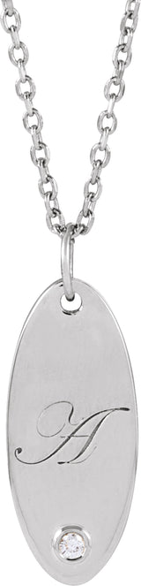 14K White .015 CT Natural Diamond Engravable 16-18" Necklace