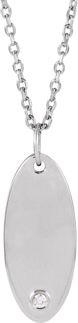 14K White .015 CT Natural Diamond Engravable 16-18" Necklace