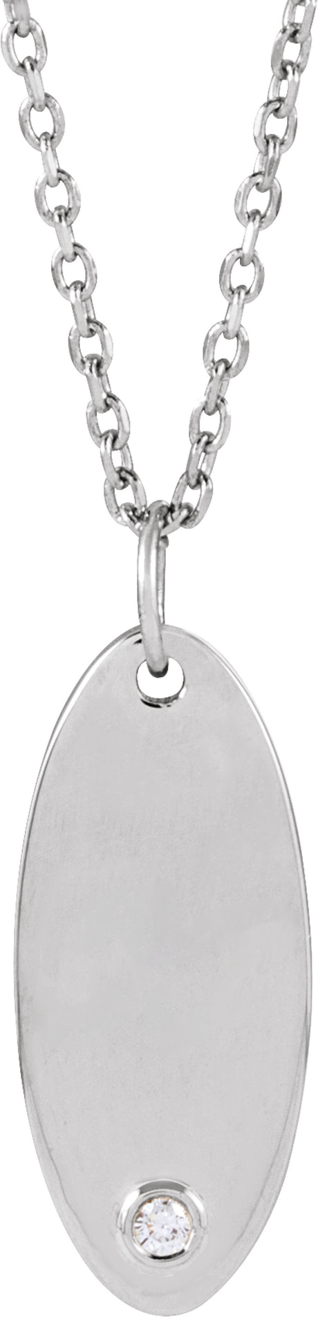 14K White .015 CT Natural Diamond Engravable 16-18" Necklace