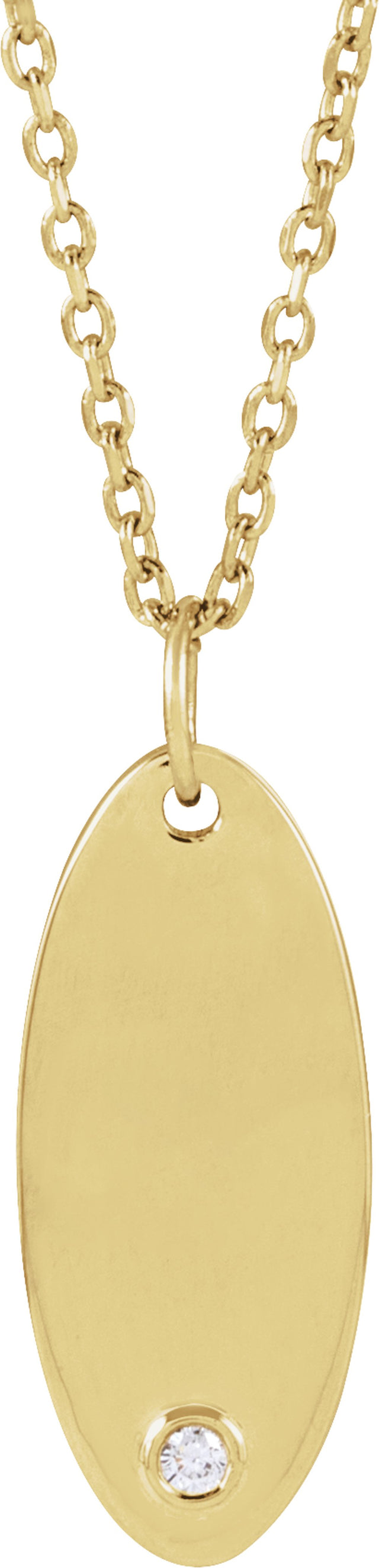 14K Yellow Gold .015 CT Natural Diamond Engravable 16-18" Necklace