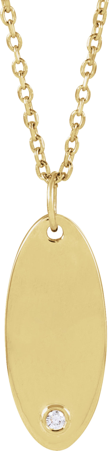 14K Yellow Gold .015 CT Natural Diamond Engravable 16-18" Necklace