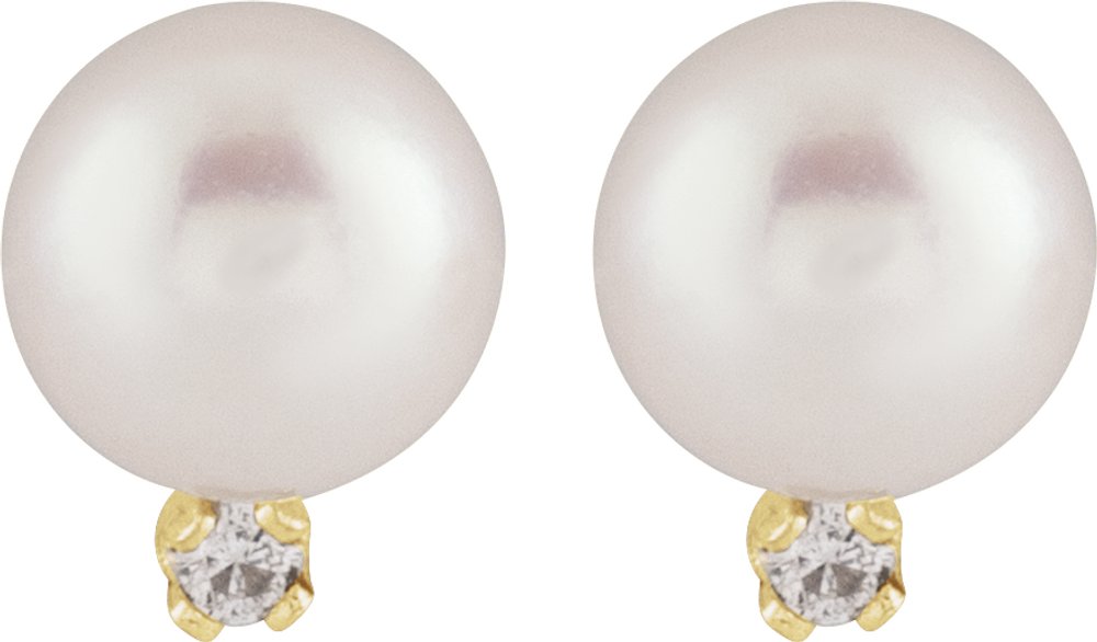 14K Yellow Cultured White Akoya Pearl & .02 CTW Natural Diamond Earrings