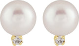 14K Yellow Cultured White Akoya Pearl & .02 CTW Natural Diamond Earrings