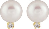 14K Yellow Gold Cultured White Akoya Pearl & .02 CTW Natural Diamond Earrings