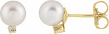 14K Yellow Cultured White Akoya Pearl & .02 CTW Natural Diamond Earrings