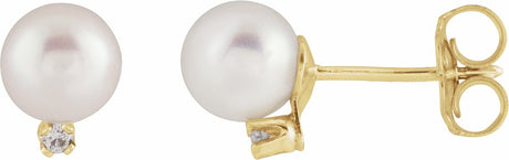 14K Yellow Cultured White Akoya Pearl & .02 CTW Natural Diamond Earrings